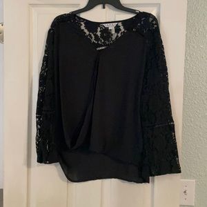 Black blouse with lace bell sleeves size L